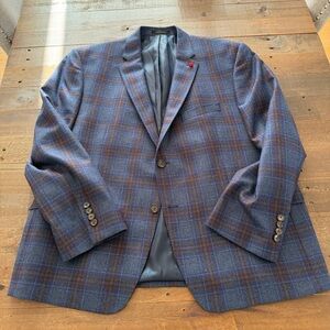 Men's TailoRED Loro Piana Fabric Blue and orange plaid sport coat 48S